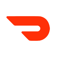 Food delivery service logo in bright orange, resembling a stylized letter D with a tail.