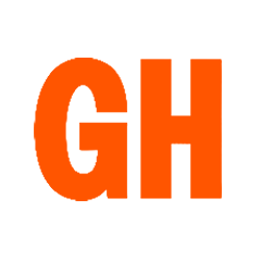 Bold orange uppercase letters G and H on a white background.