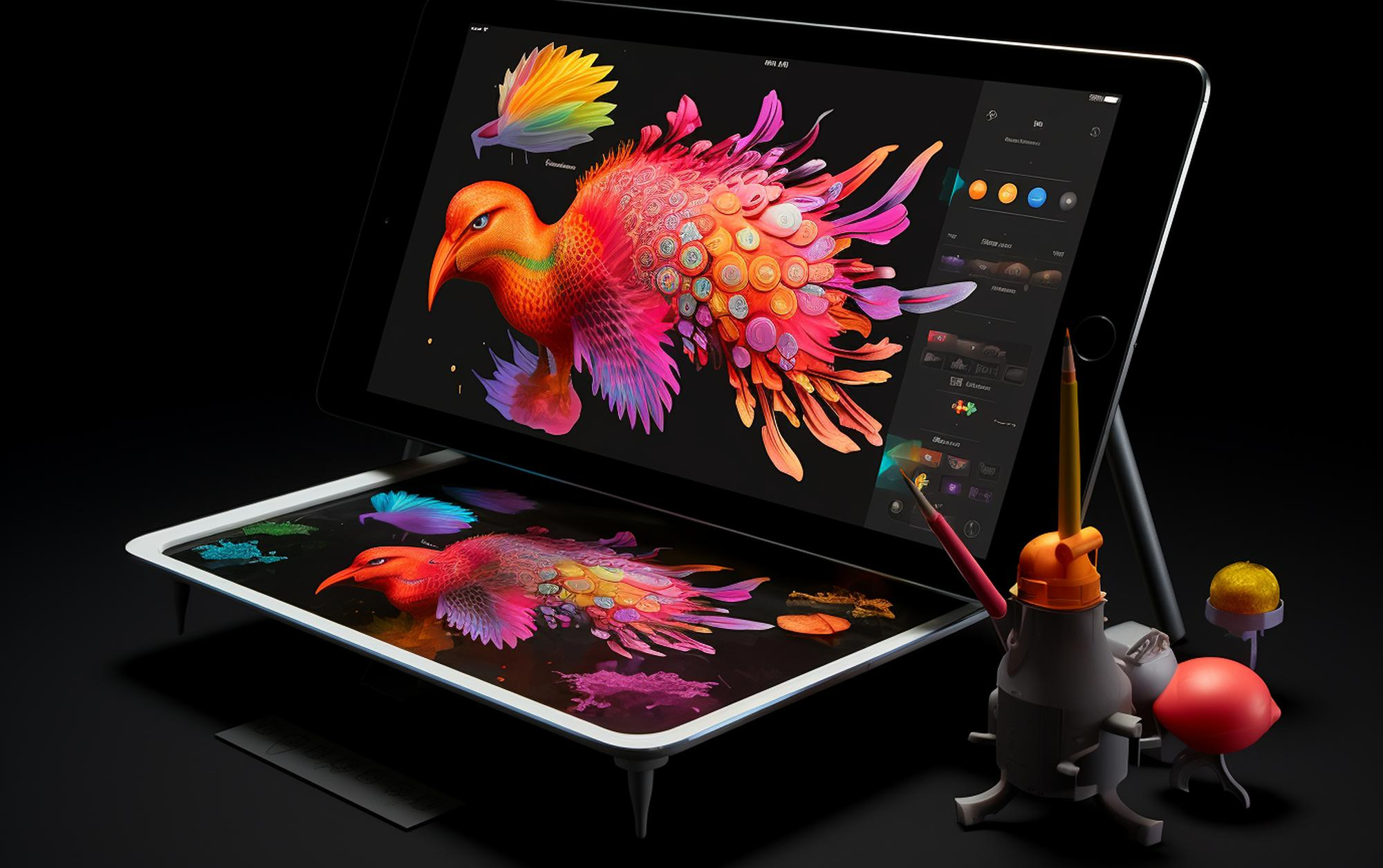 Colourful phoenix on a tablet