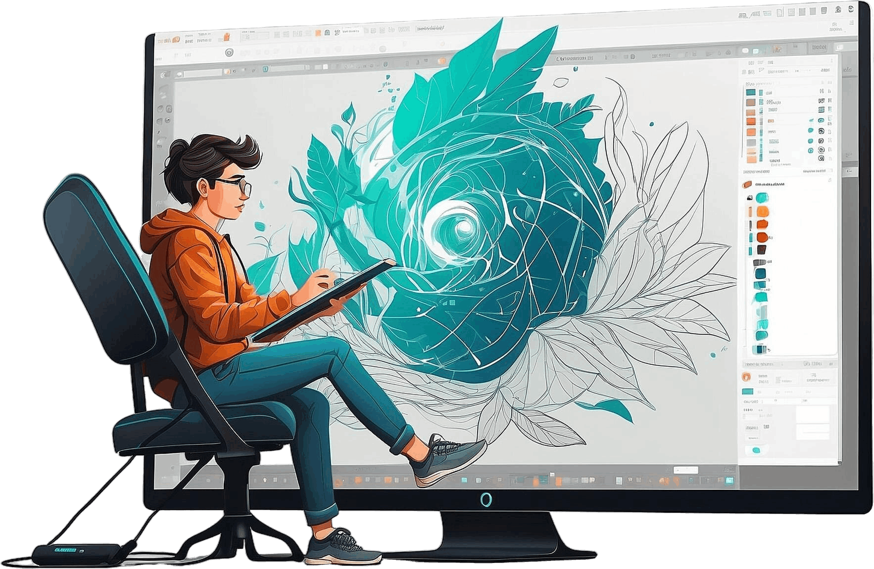 Person sitting and designing using a web application