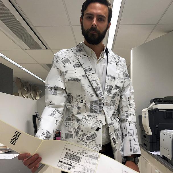 a man in a label-jacket