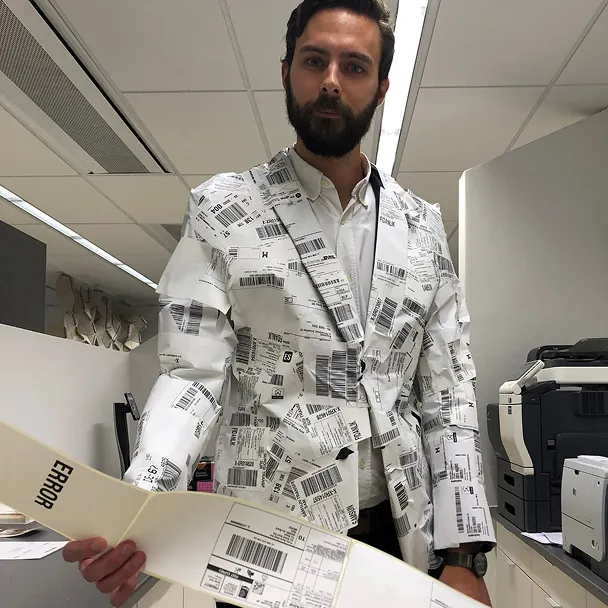 a man in a label-jacket