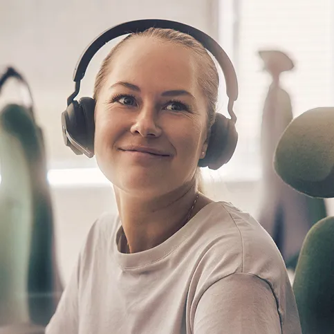 woman in headphones