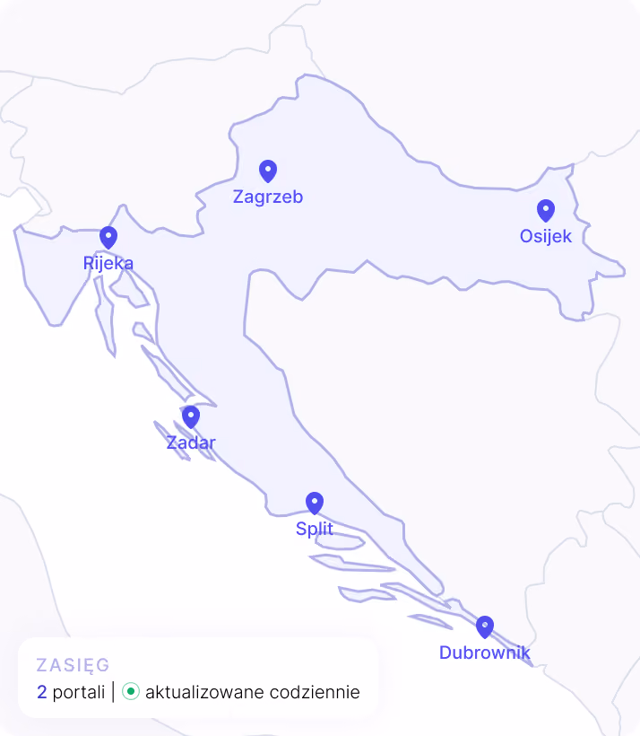 Map of Croatia with number of portals covered