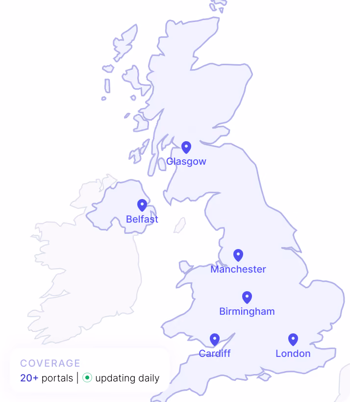 Map of UK with number of portals covered