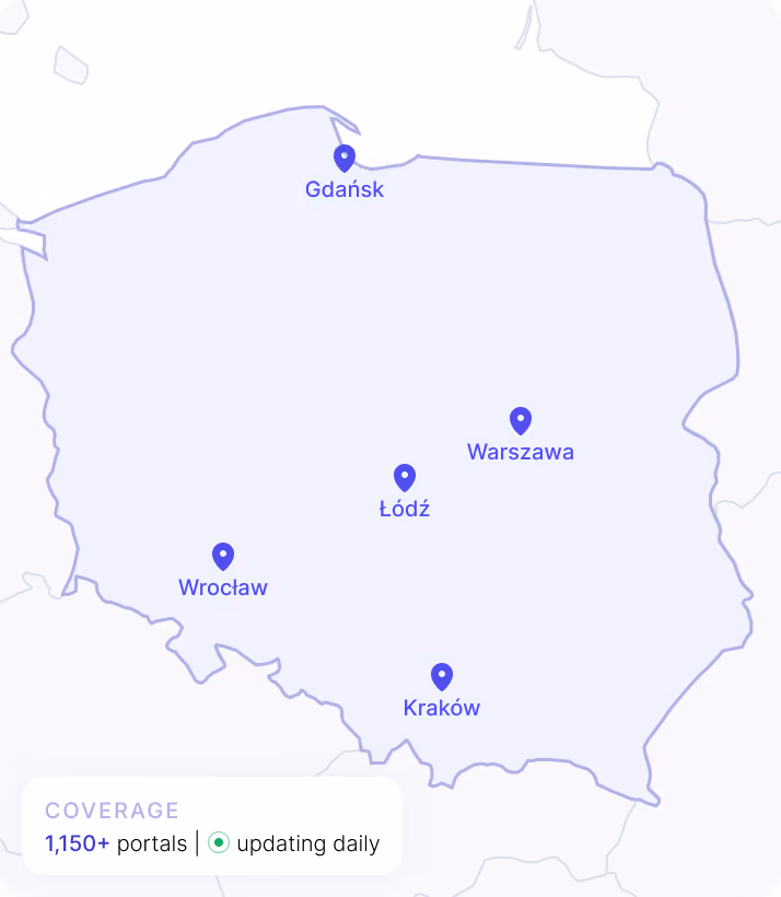 Map of Poland with number of portals covered