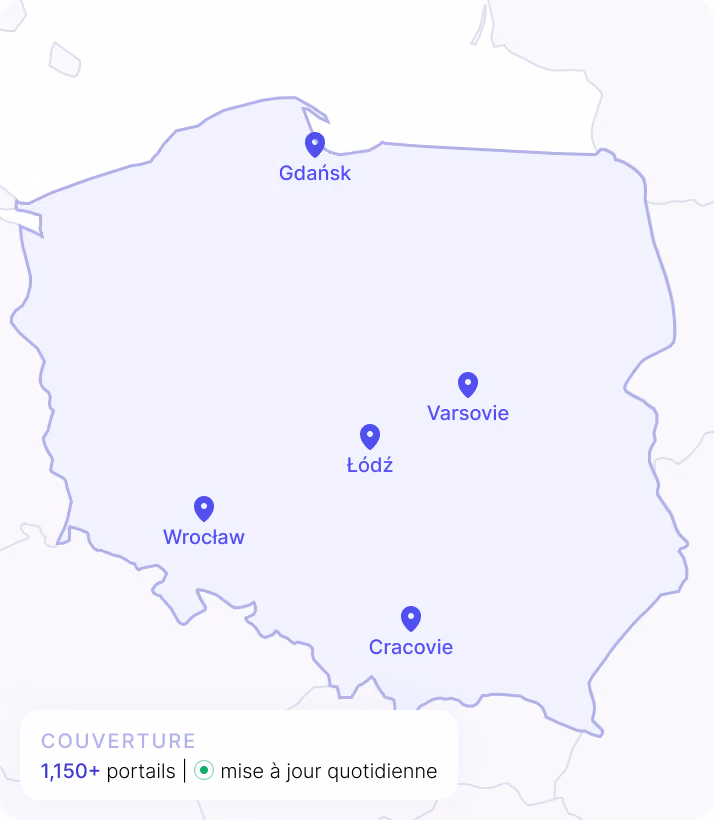 Map of Poland with number of portals covered
