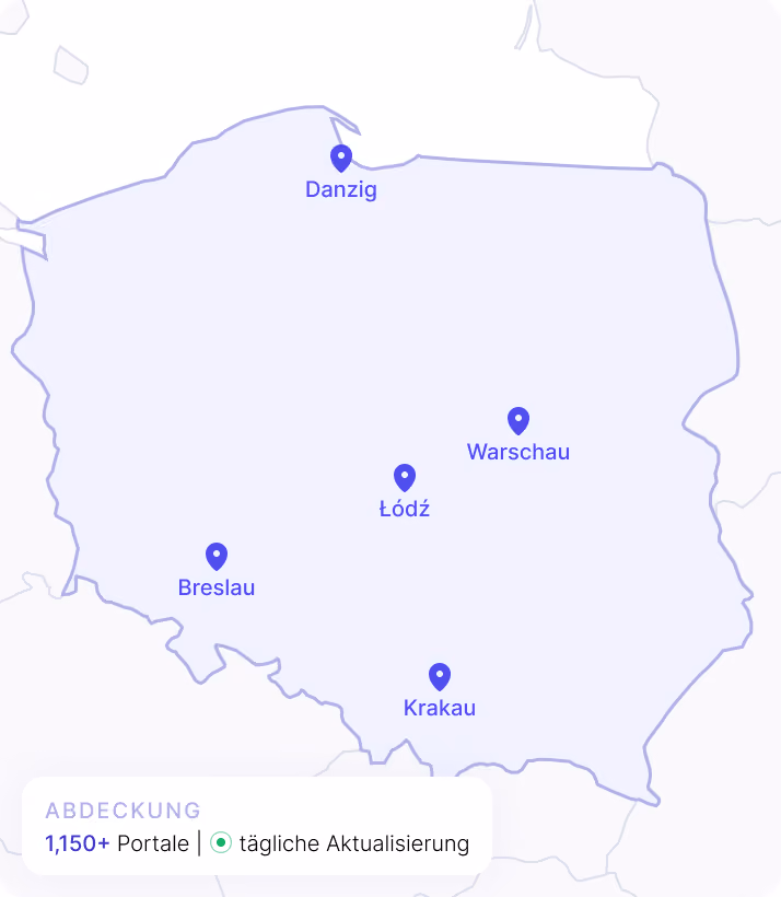 Map of Poland with number of portals covered