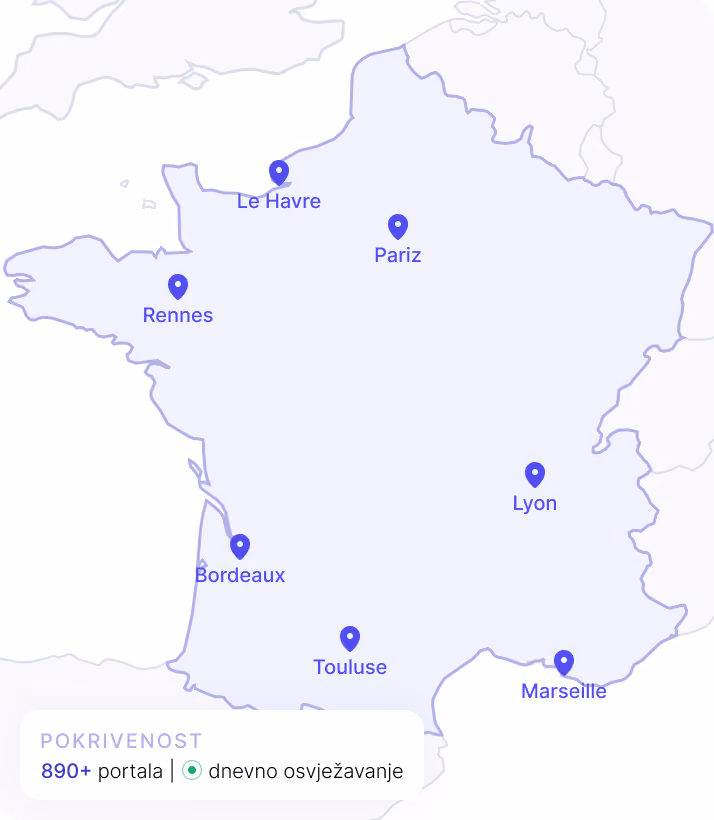 Map of France with number of portals covered