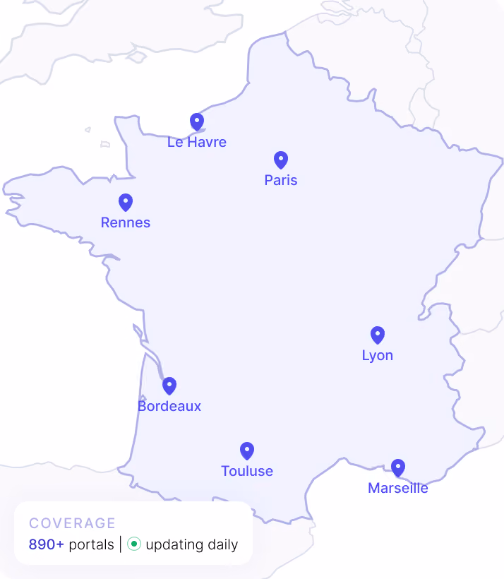 Map of France with number of portals covered