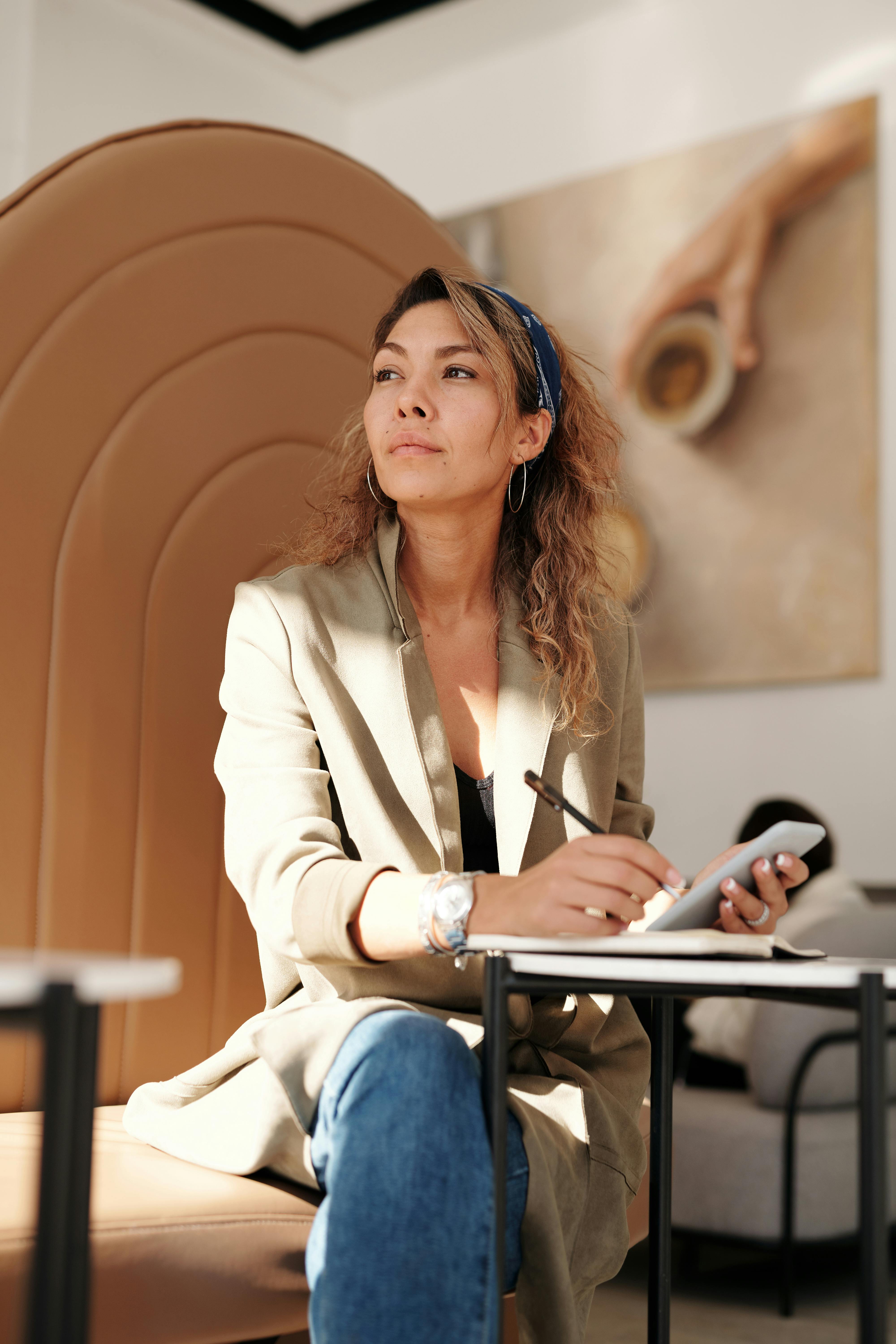 A woman sitting at a desk