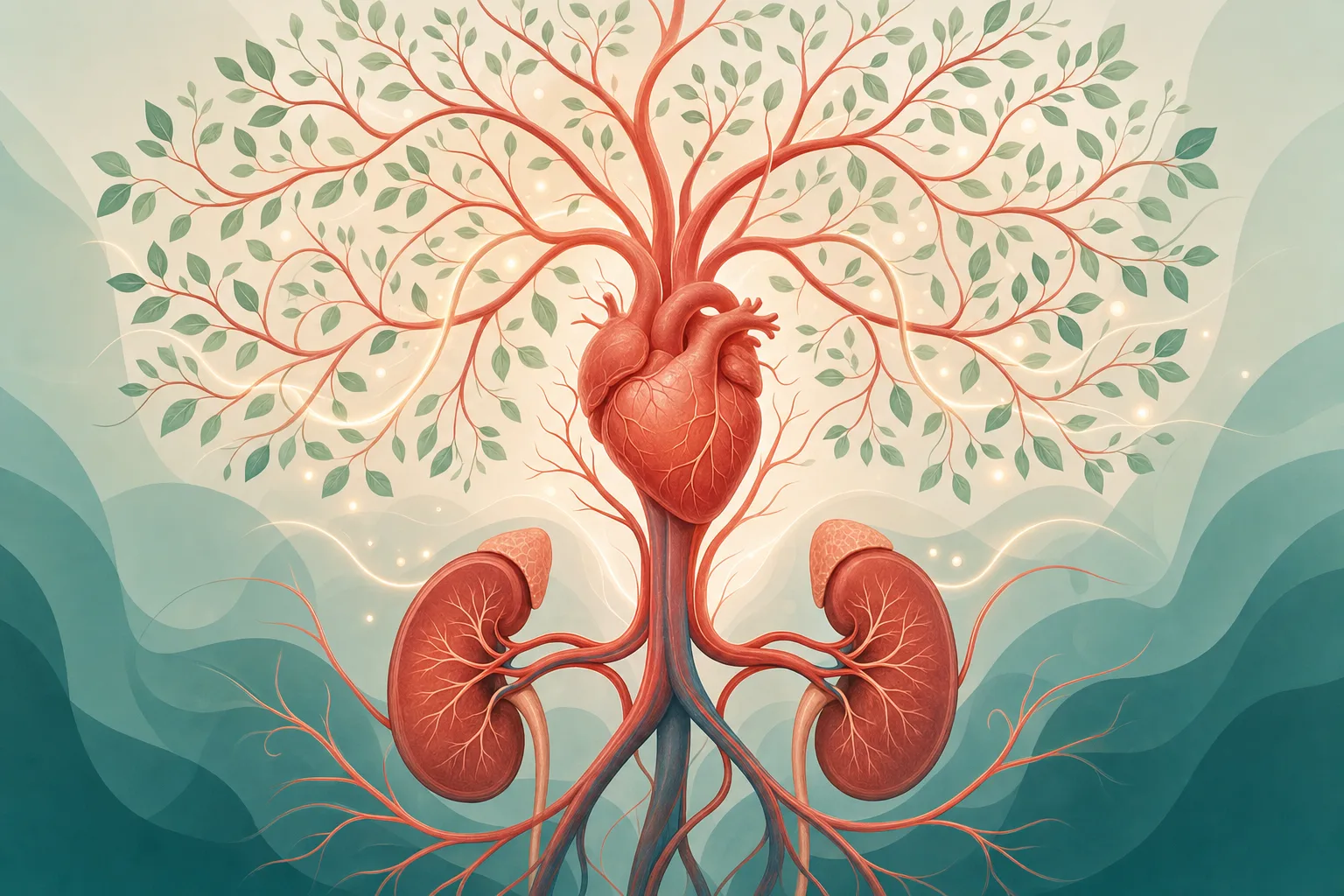 Heart and kidneys fed by one shared vascular tree
