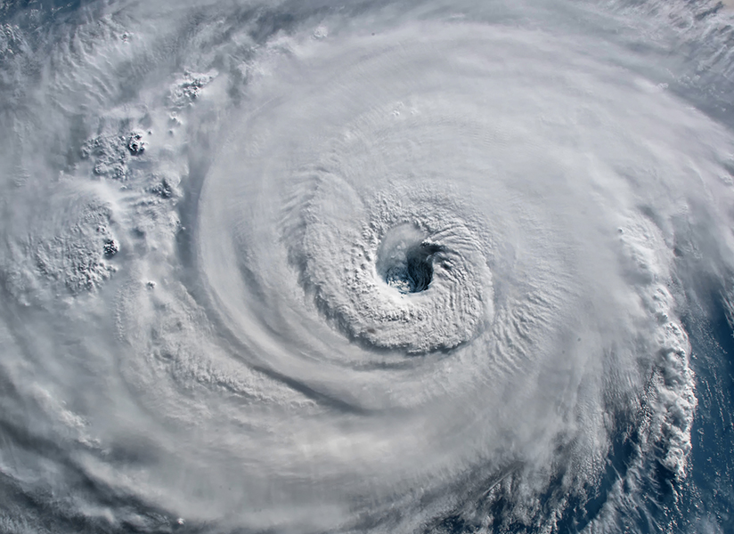 A satellite view of a powerful hurricane with a clearly defined eye.