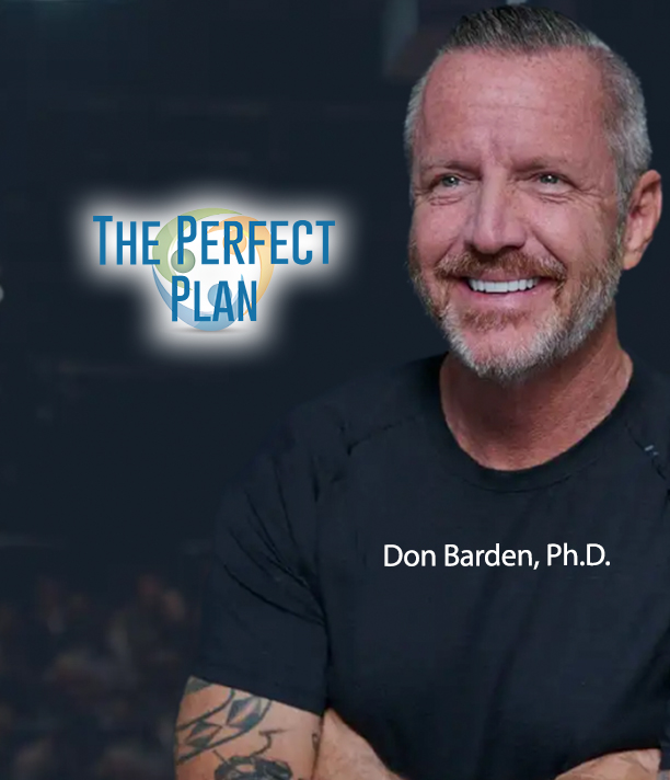 Don Barden, Ph.D., smiles with his arms crossed beside The Perfect Plan logo.