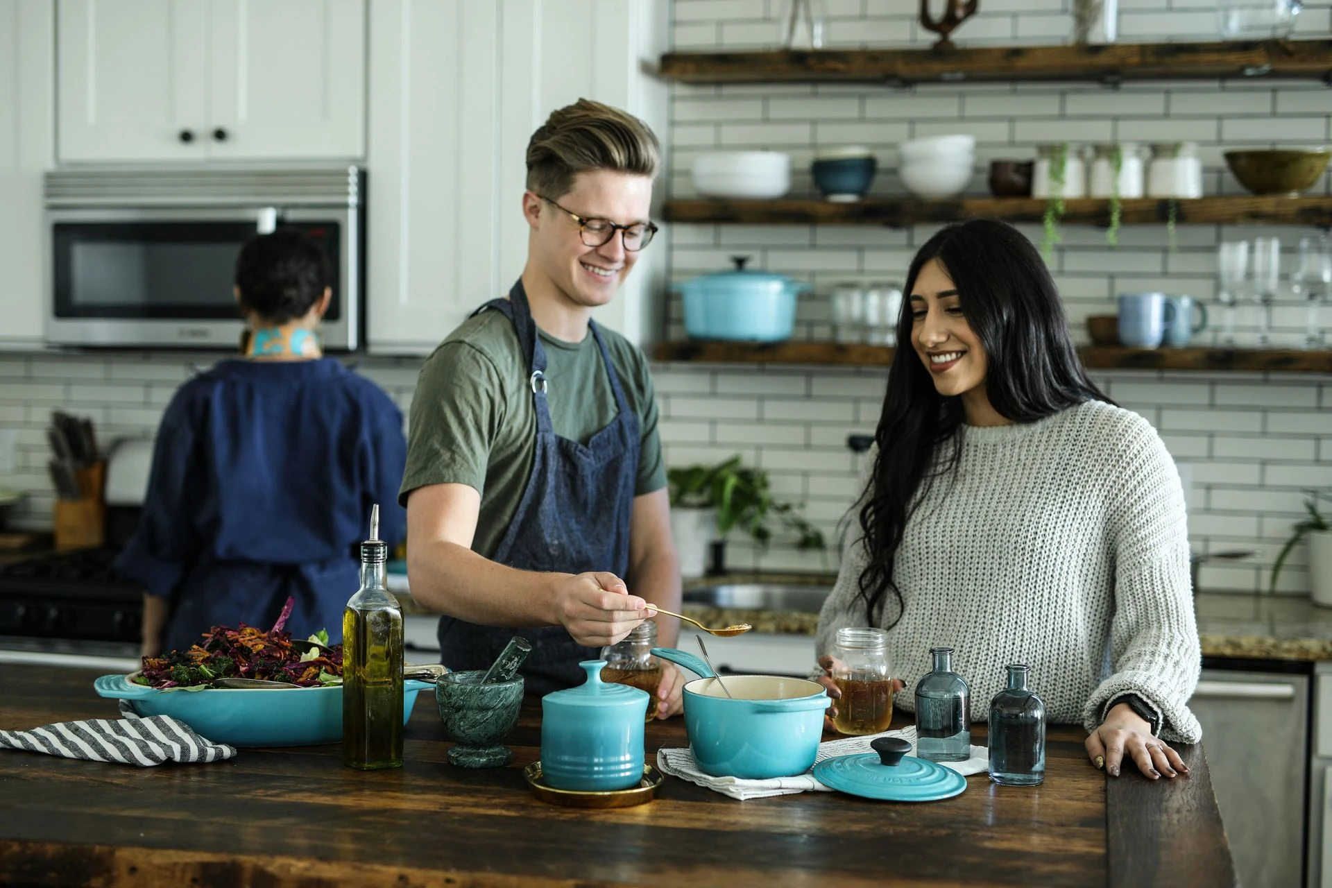 Two people at a cooking workshop