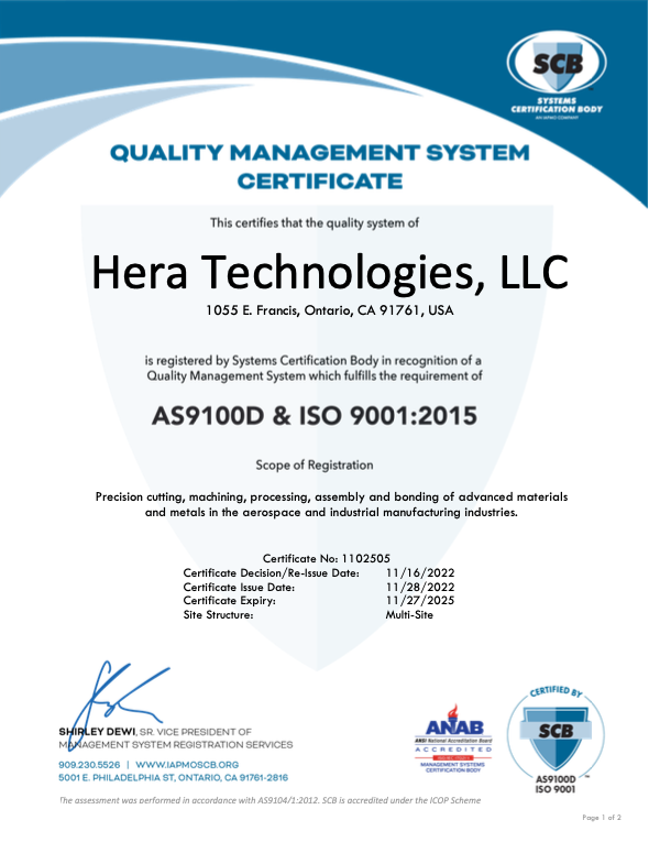 AS 9100D & ISO 9001 Certificate