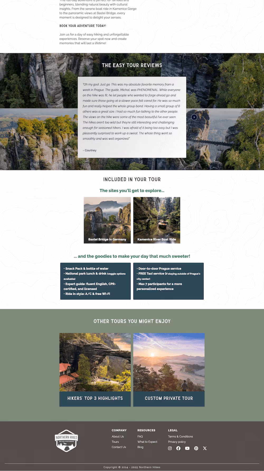 A portfolio showcase showing a webpage from an adventure company's website.