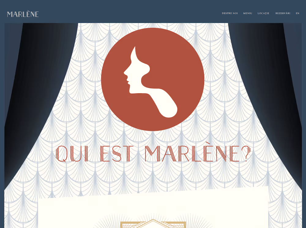 A website design portfolio showcase image showing the homepage of a cocktail bar's website in a 1920s theme. 