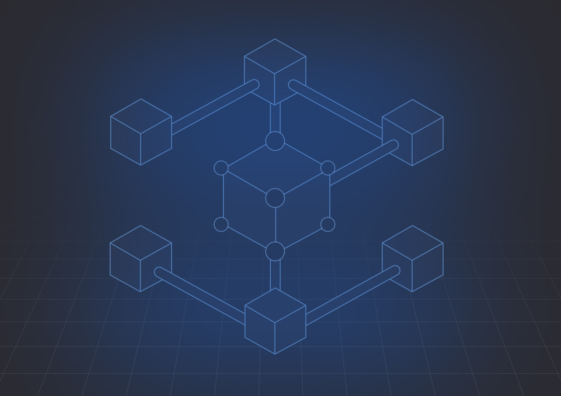 Glowing points connected by lines on a blue wireframe globe symbolizing a digital network.
