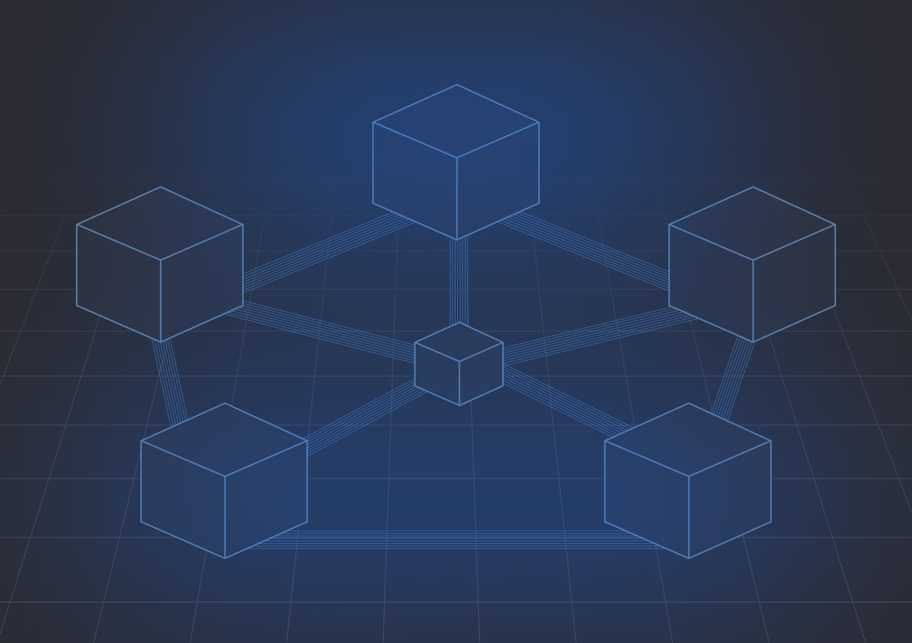 Glowing points connected by lines on a blue wireframe globe symbolizing a digital network.