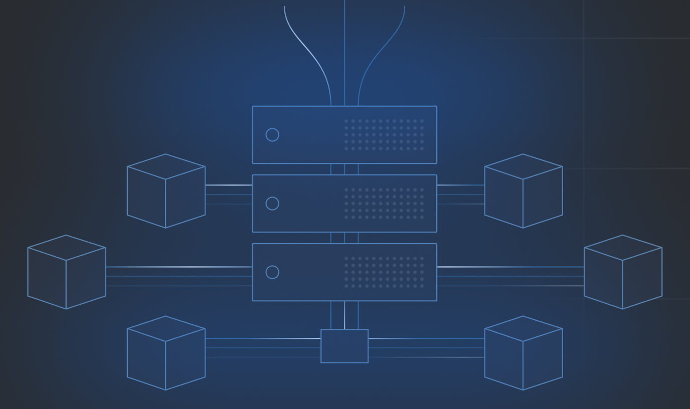 Glowing points connected by lines on a blue wireframe globe symbolizing a digital network.