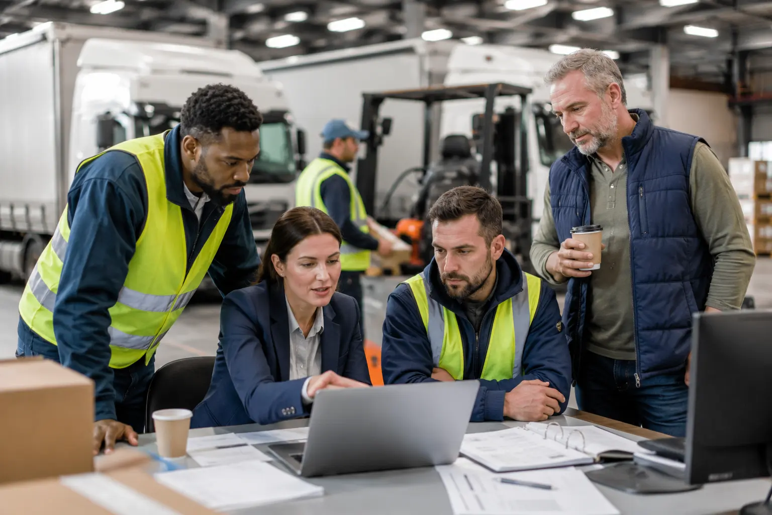 Chauffeur du secteur transport-logistique utilisant une application de formation mobile en pause cabine
