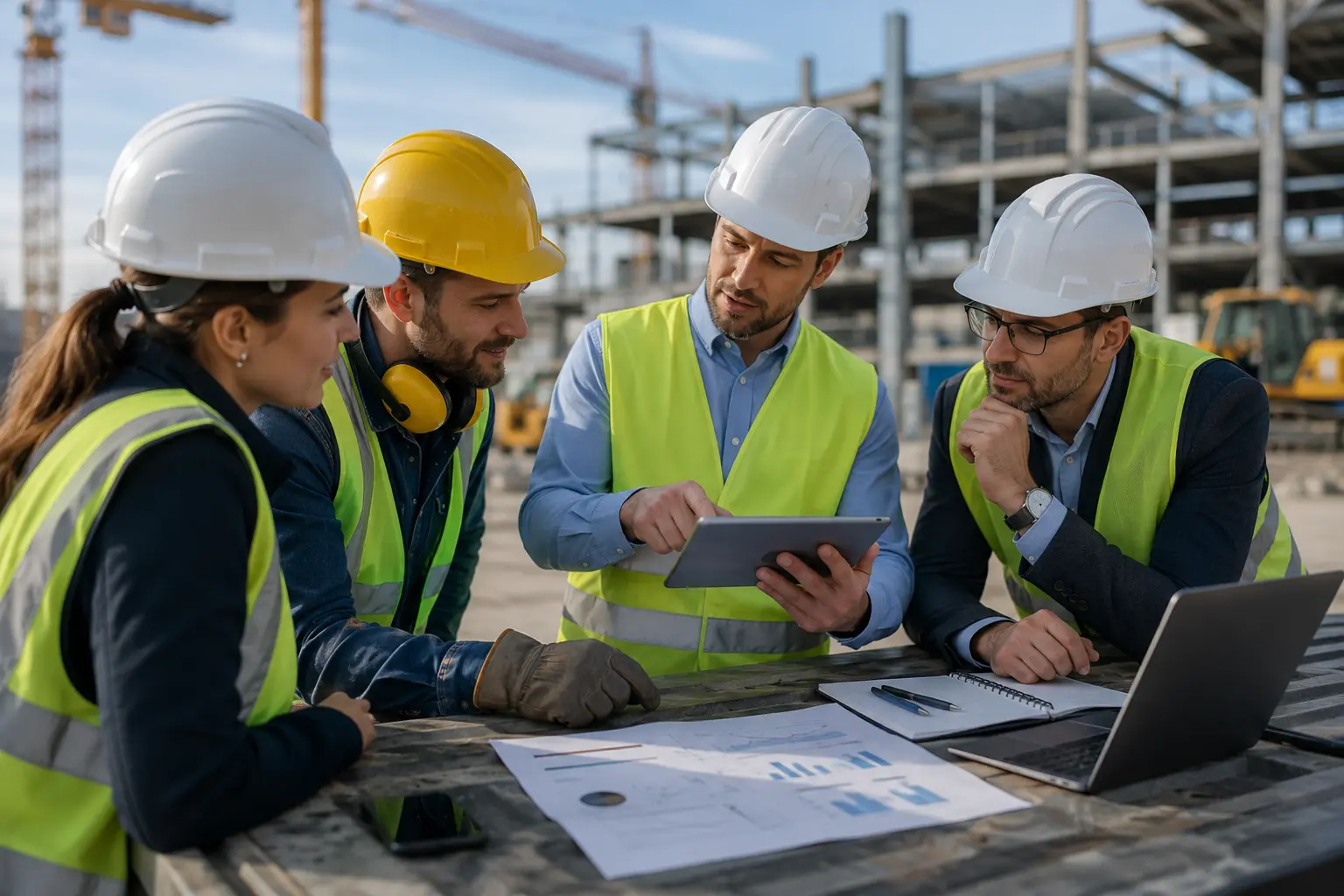 Responsable formation présentant un dashboard de complétion sur tablette pour mesurer le ROI du mobile learning terrain
