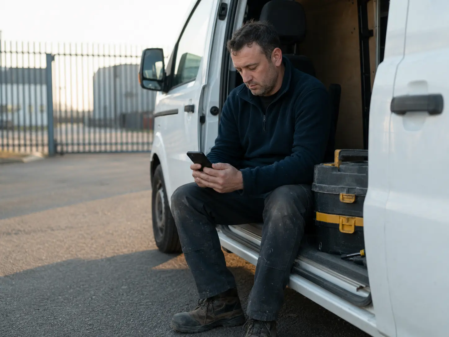 Intervenant d'une entreprise extérieure suivant l'accueil sécurité sur son smartphone avant d'entrer sur le site
