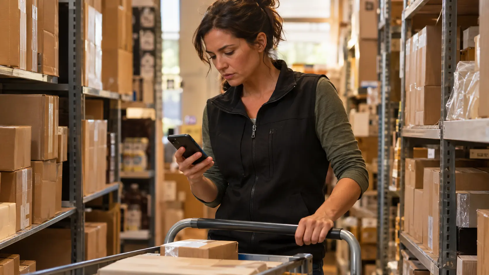 Frontline employee checking their mobile LMS during the working day