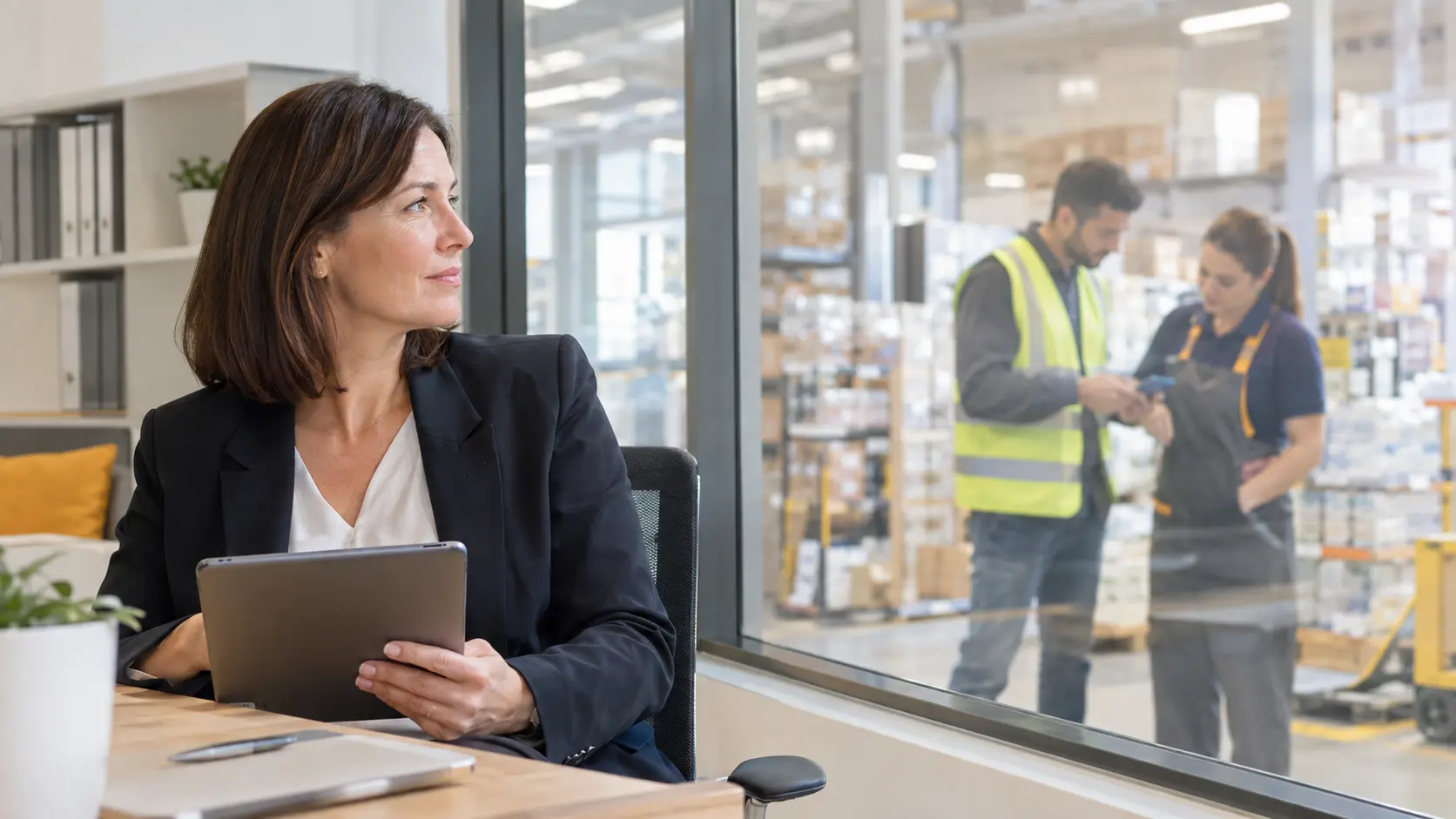 Système de gestion de la formation en entreprise : trois profils de collaborateurs, du bureau au terrain, reliés à une même plateforme