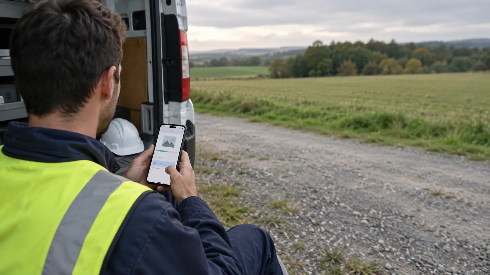Field technician taking a training module on a smartphone in an area with no signal