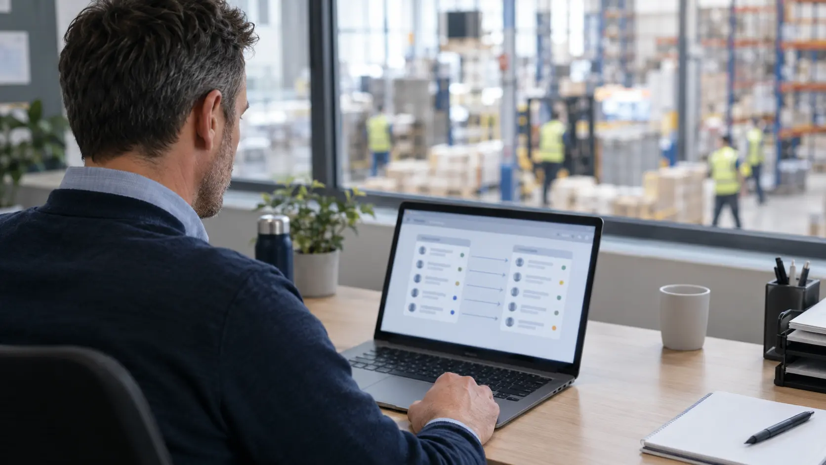 Intégration LMS SIRH : responsable RH vérifiant la synchronisation des comptes de collaborateurs terrain