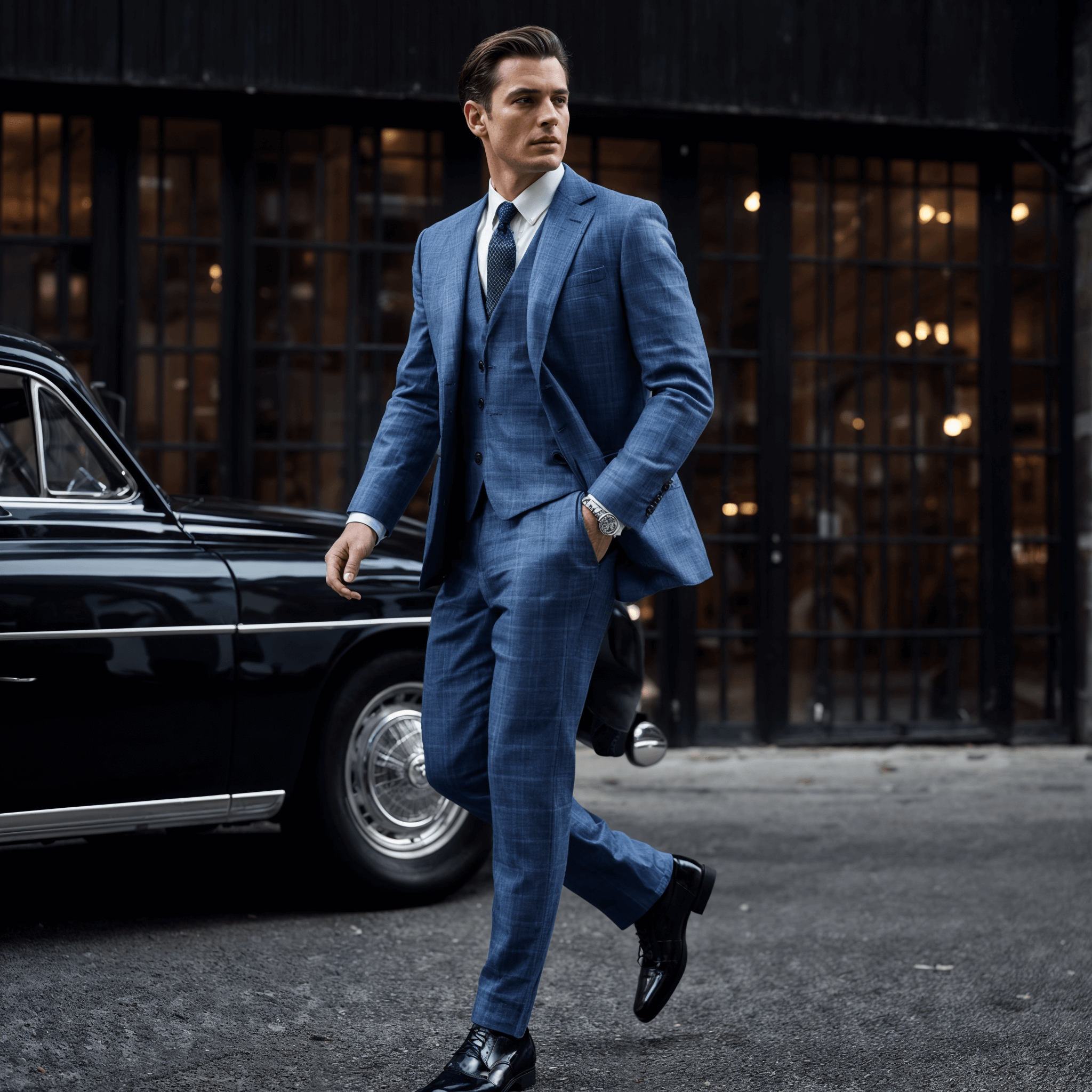 Man in a blue suit on a street