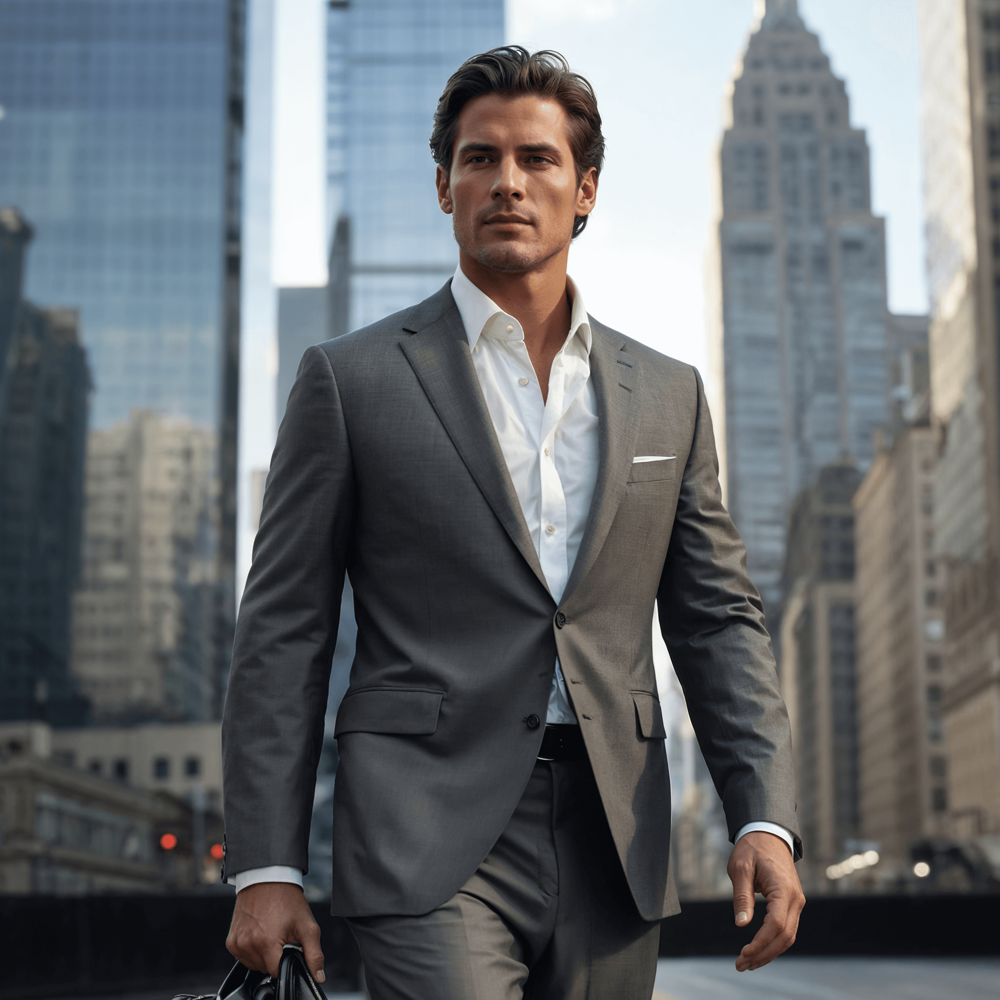 Man in a grey suit on a street