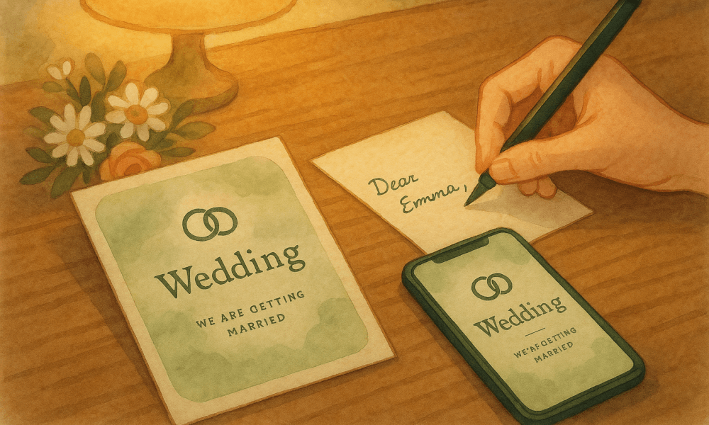 Carte de félicitations pour un mariage avec des motifs élégants et des couleurs pastel.
