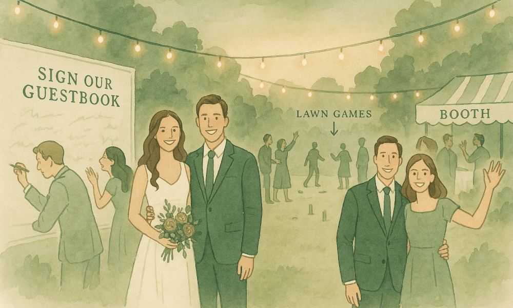 A lively wedding scene highlighting couples dancing joyfully at a festive reception.