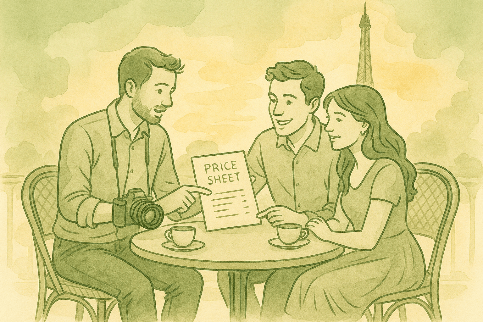 Comparaison des prix pour un photographe de mariage avec des exemples de services inclus.