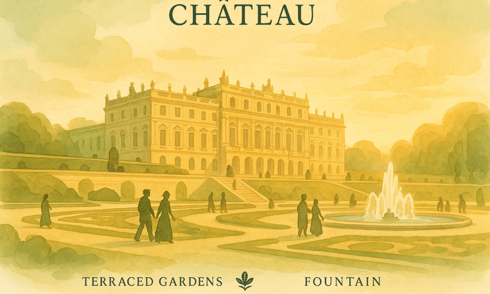 Vue du château situé en Île-de-France, illustrant l'architecture classique française.