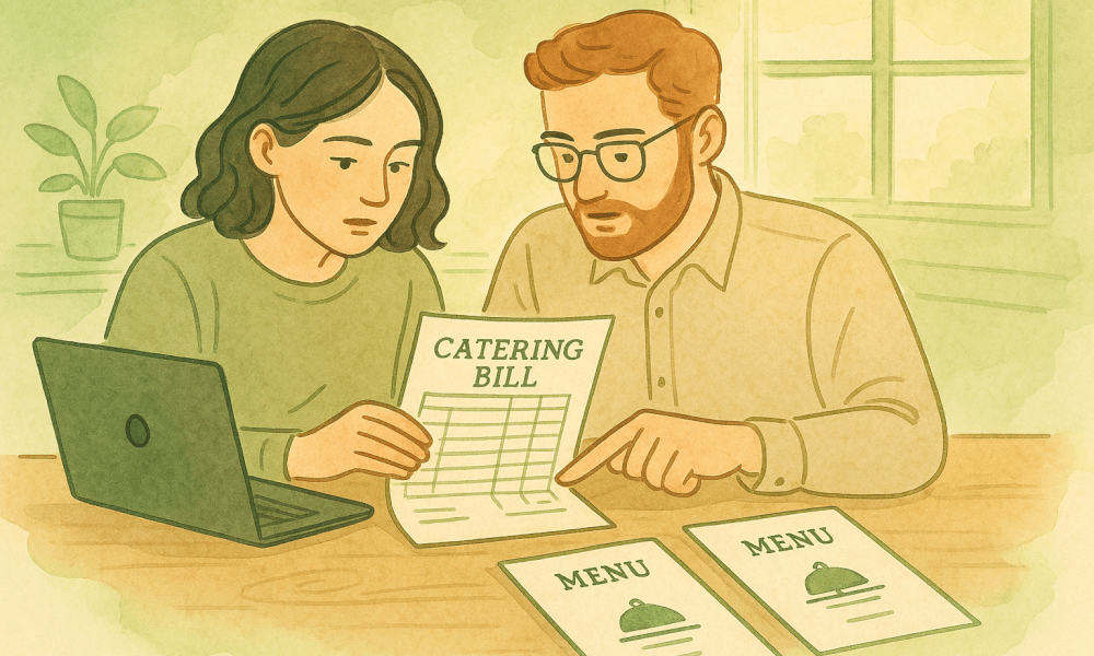 Price list of caterers for a wedding with various packages and options.