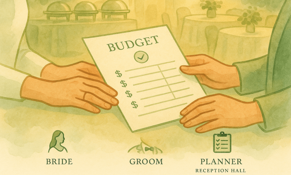 Comparison of caterers' prices for a wedding with various packages and services offered.