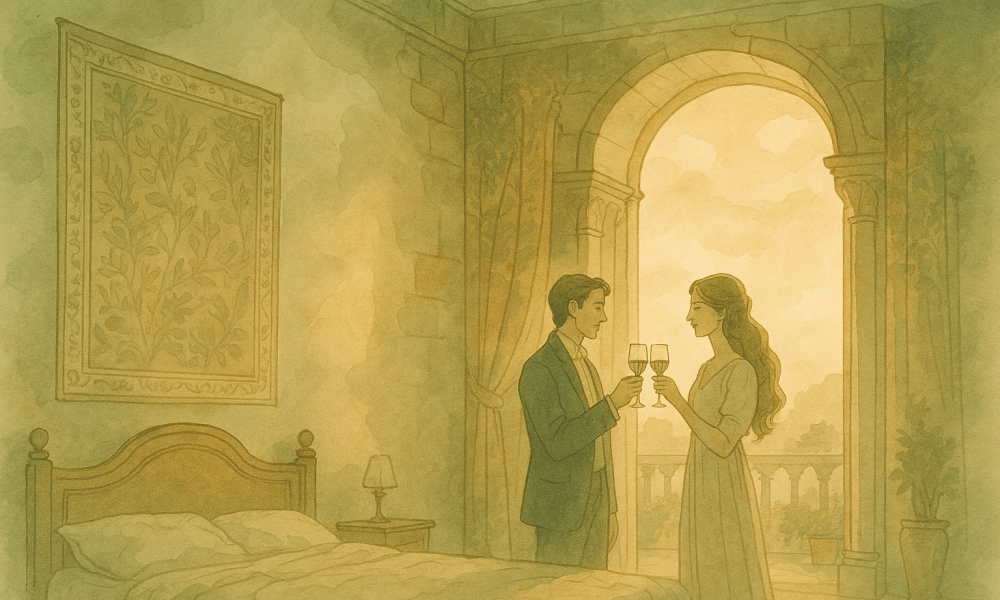 An elegant room in a castle, ideal for spending a magical night.