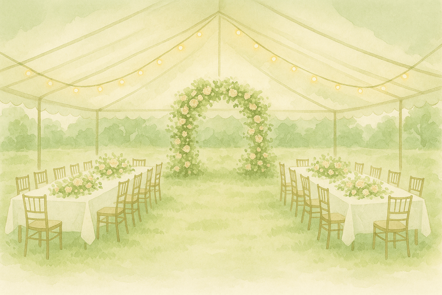 Exemple d'une décoration élégante de salle de mariage avec des fleurs et des éclairages romantiques