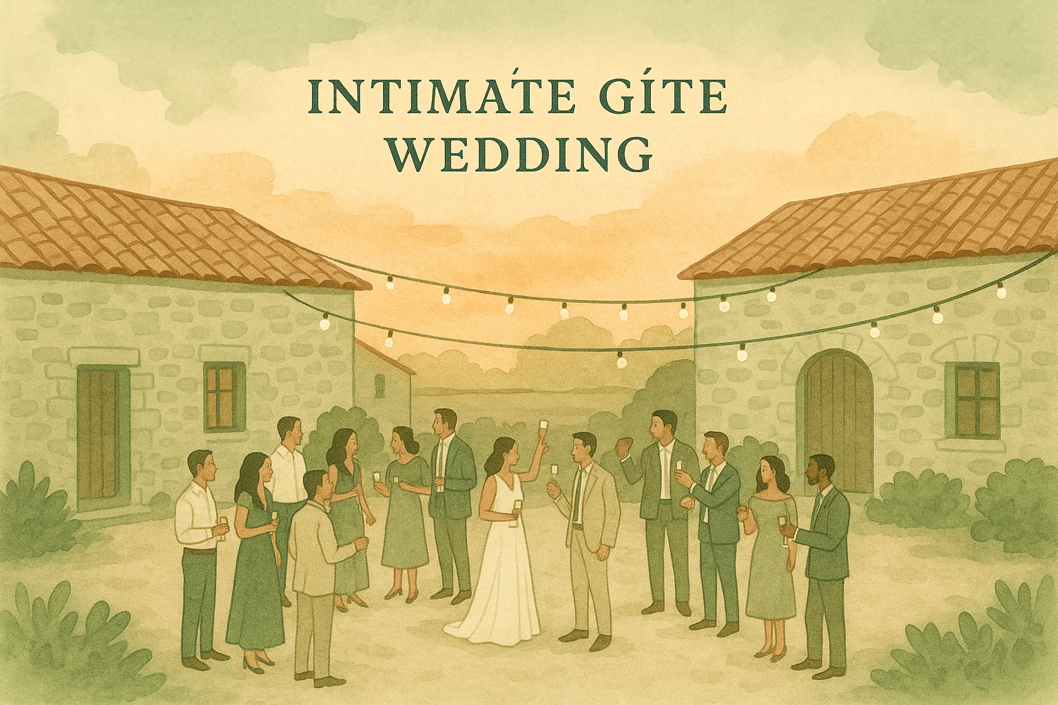 Wedding celebration in a holiday cottage with romantic décor and an enchanting setting.