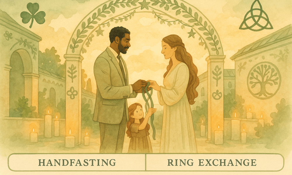 Image illustrant une tradition de mariage avec des escaliers décorés et des invités en tenue formelle lors d'une cérémonie