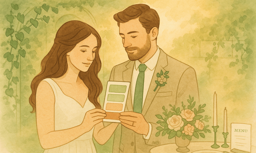 A sample palette of on-trend wedding colors, including soft, elegant hues.