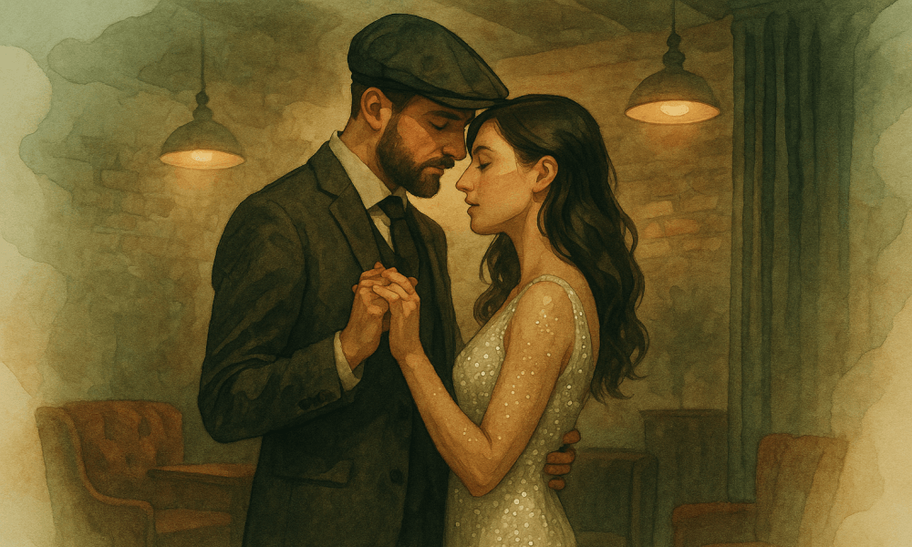 Wedding ceremony inspired by the world of Peaky Blinders, with guests dressed in 1920s‑style outfits.