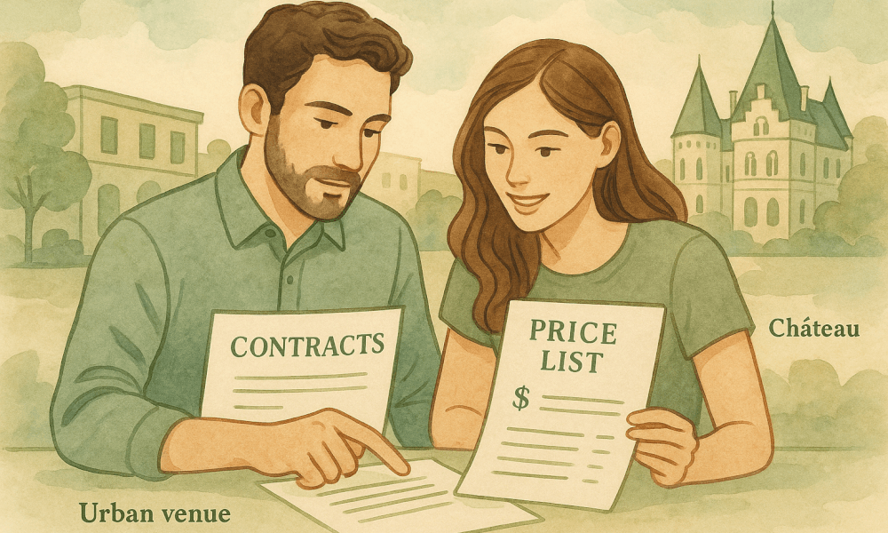 Comparison table of wedding venue prices in different regions