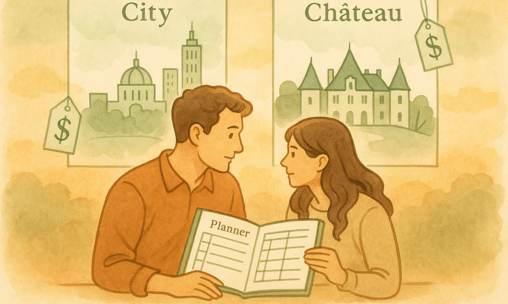 Tableau comparatif montrant les prix des salles de mariage en fonction de la localisation et des services offerts.