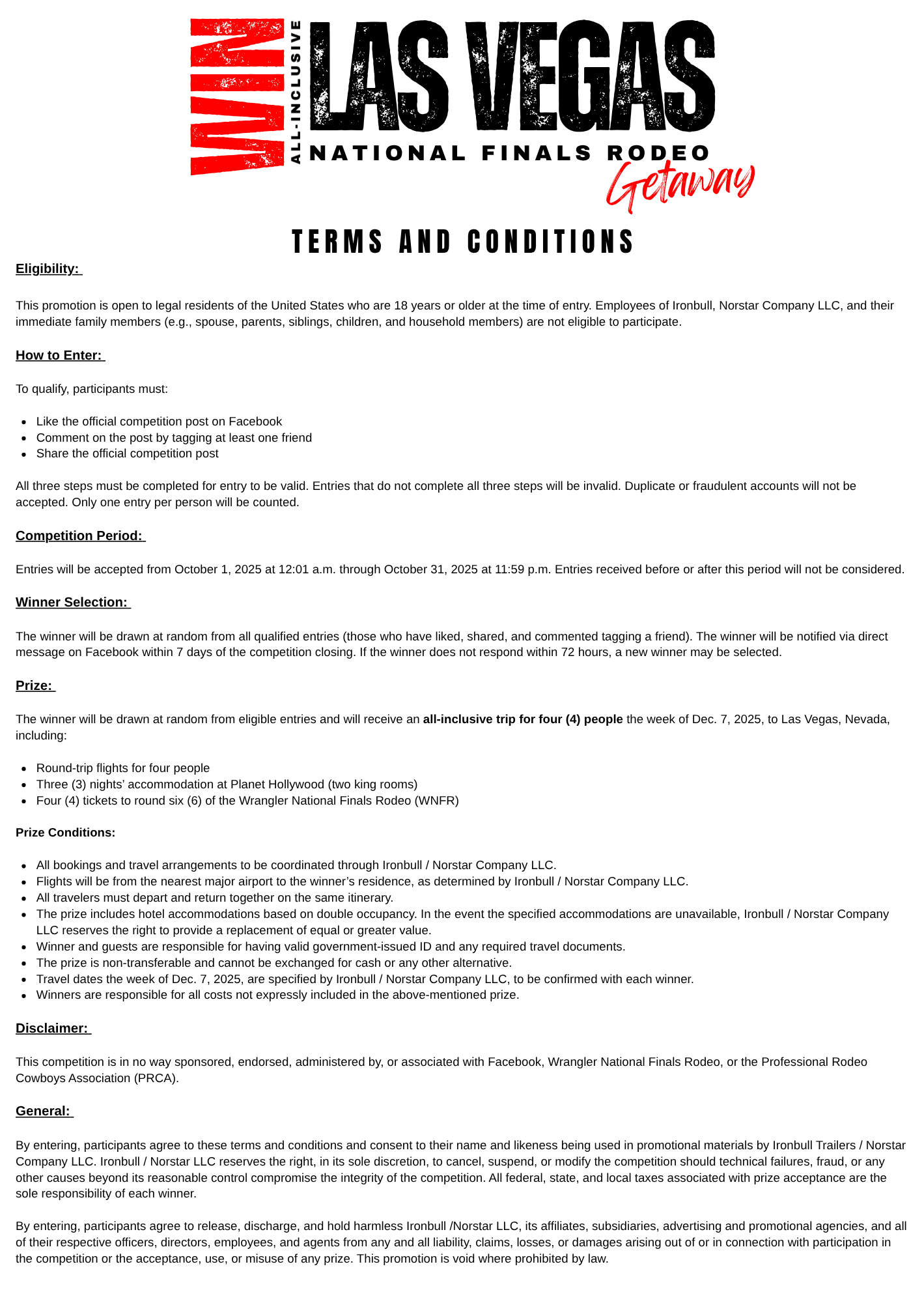 Terms and Conditions for Facebook Giveaway 