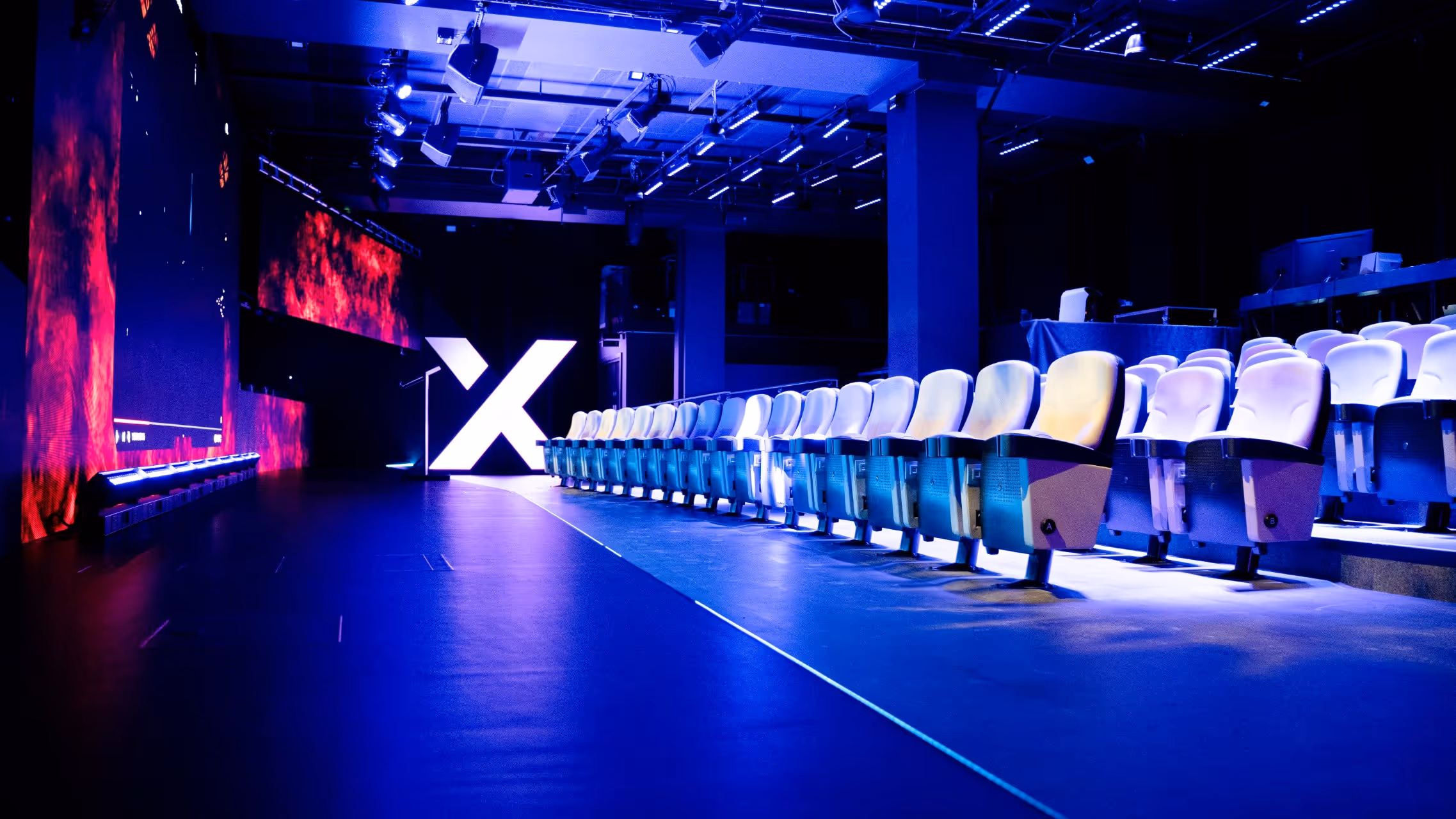 Confetti x - white mark designed esports broadcast venue main stage